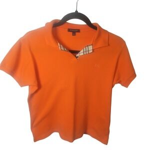 Burberry London Orange Polo Shirt Nova Check Placket Mens Medium Made in UK